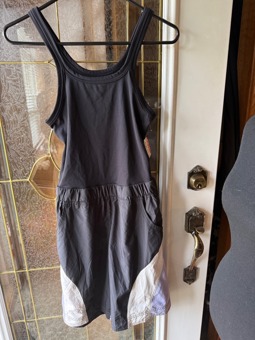 Free People BLACK DOUBLE BOUNCE ONESIE  with White Hem Panels